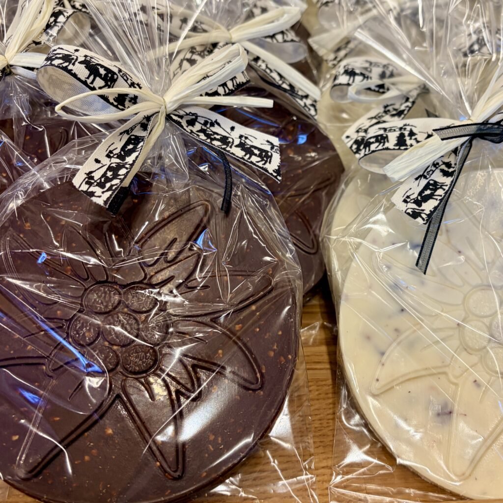 edelweiss shaped chocolate gifts at Felchlin Ibach Chocolate Factory in Schwyz Switzerland