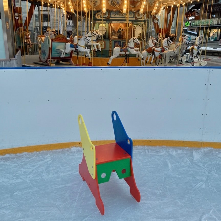 Ice Skating Rink with example of skating aid in Les Gets