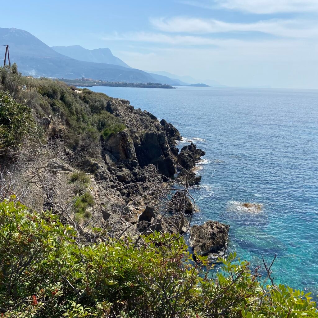view of coastline from Stoupa-Agios Nikolaos Coastal Trail in the Mani Peninsula