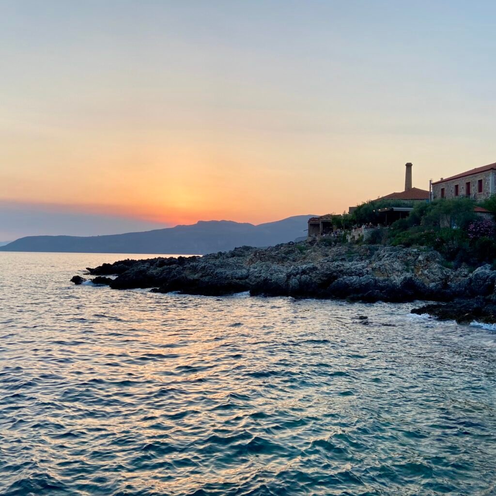 sunset over the sea at Tikla Cuzina Kardamili in the Mani Peninsula