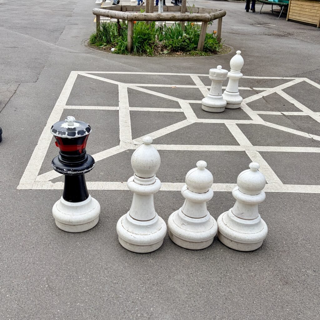 Giant chess play equipment at Spielplatz Vögeligärtli near Old Town Lucerne Switzerland