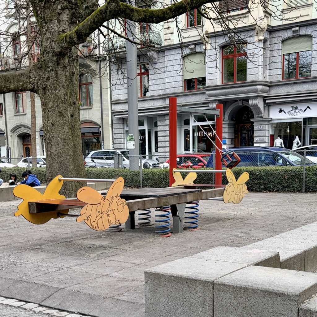 playground equipment with see saw at Spielplatz Vögeligärtli near Old Town Lucerne Switzerland