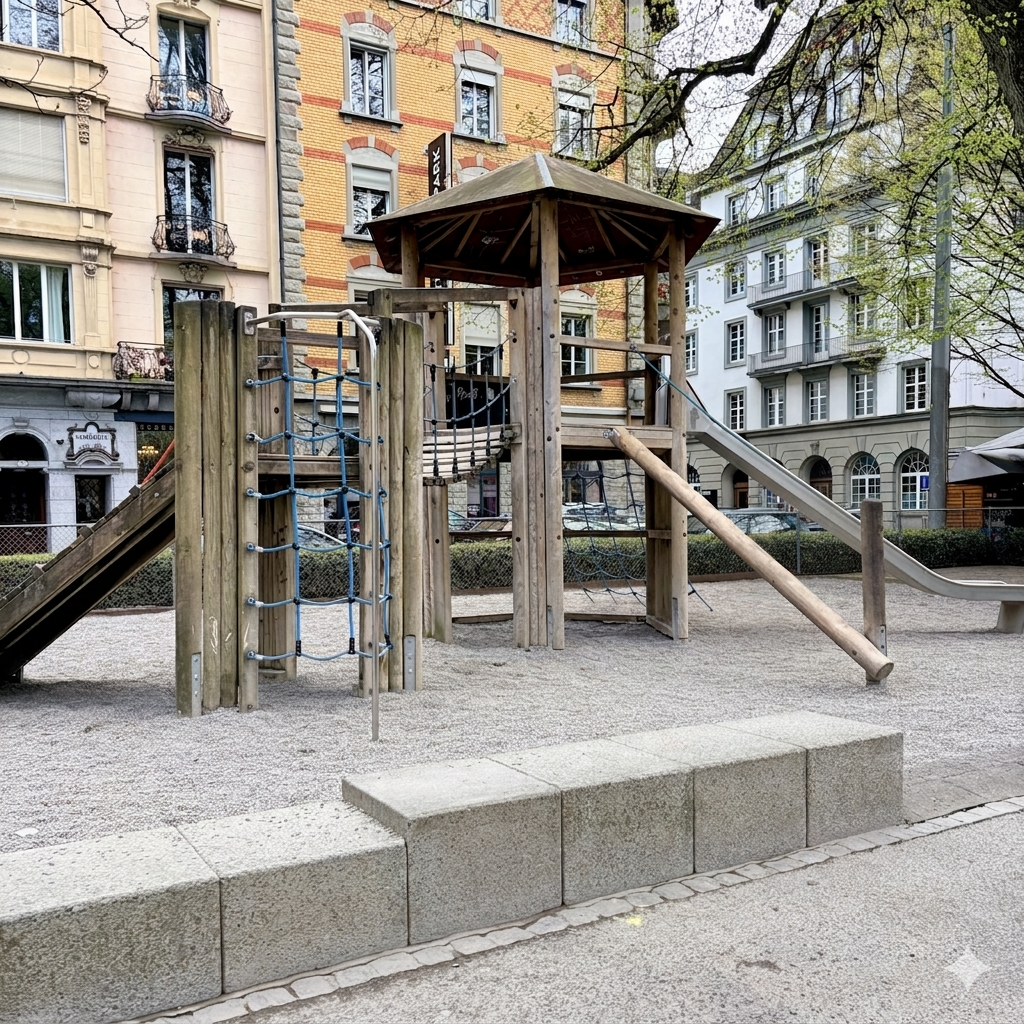 Climbing equipment slide and ladders playground at Spielplatz Vögeligärtli near Old Town Lucerne Switzerland