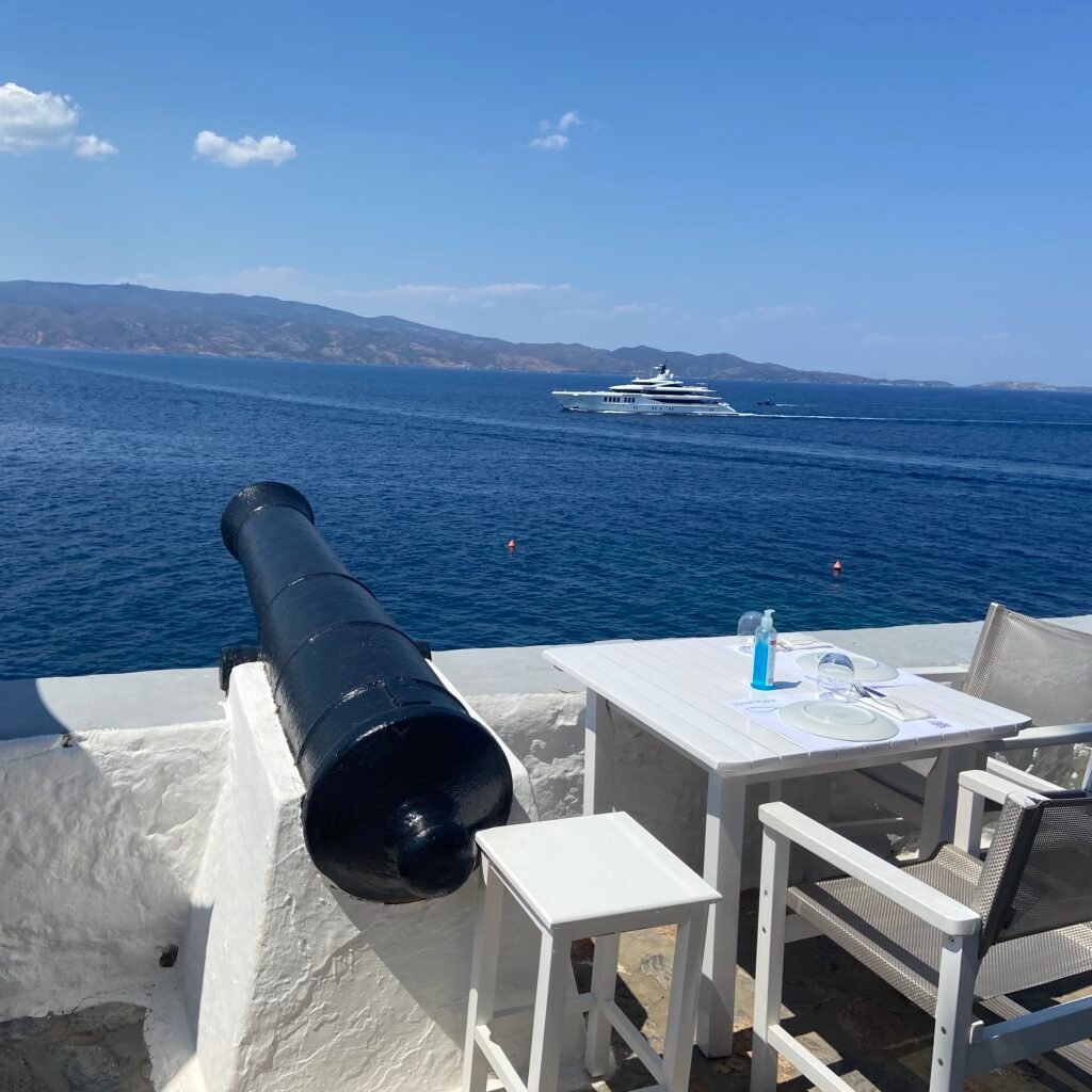 View of Mediterranean Sea from Sunset Bar on the Greek Island of Hydra