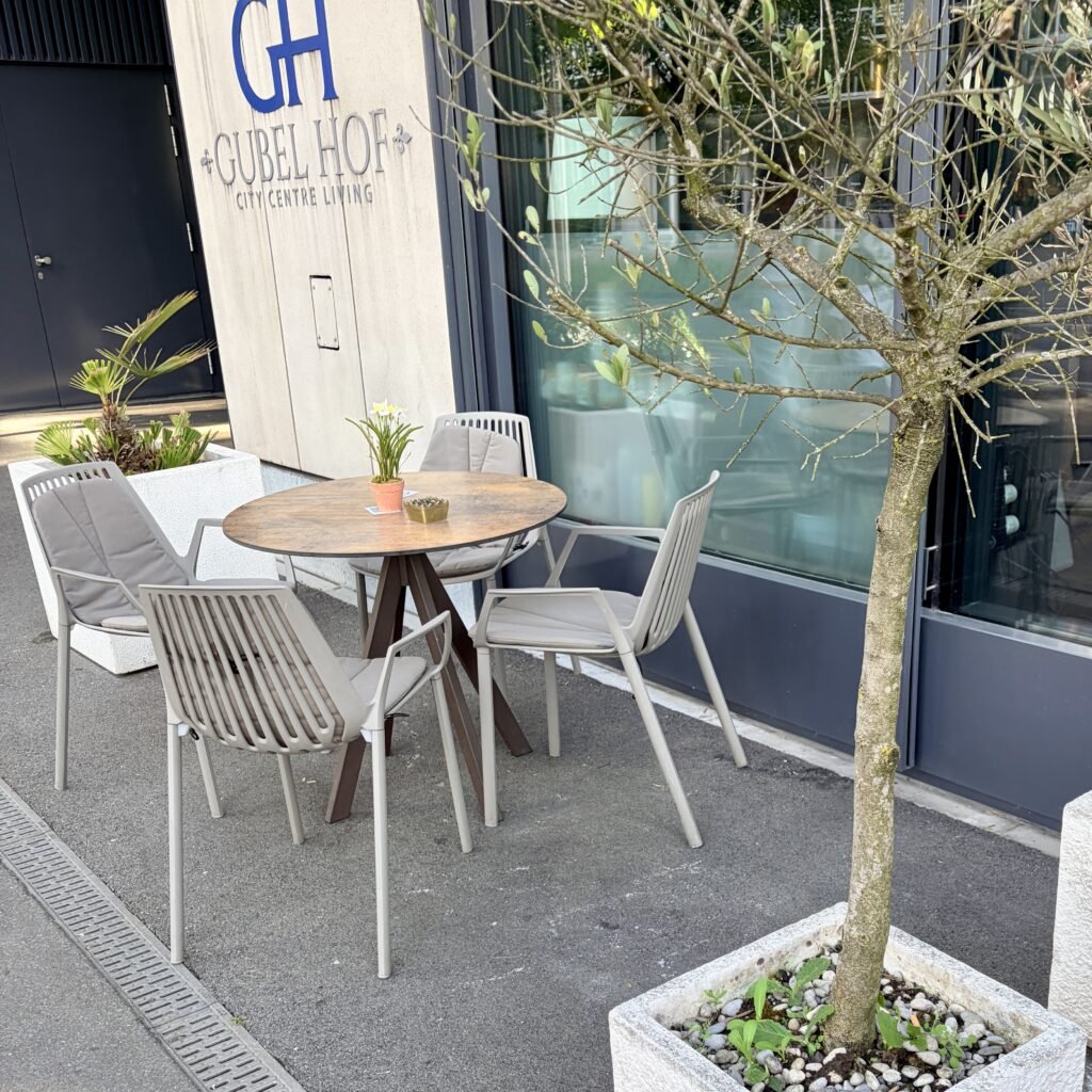 Outdoor seating area at Napo Uno in Zug Switzerland