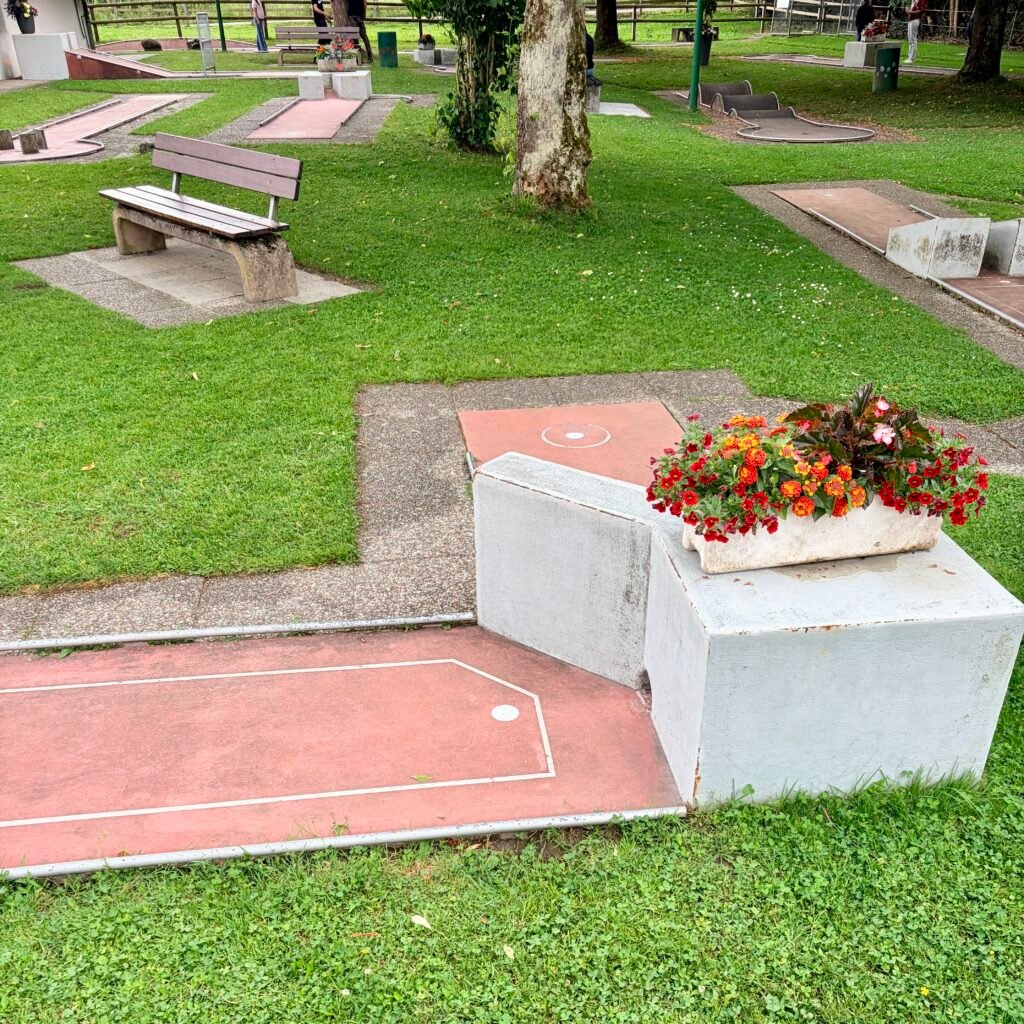 Mini golf area at Wirtschaft Trumpf-Buur Family Day Trip Near Lucerne Switzerland