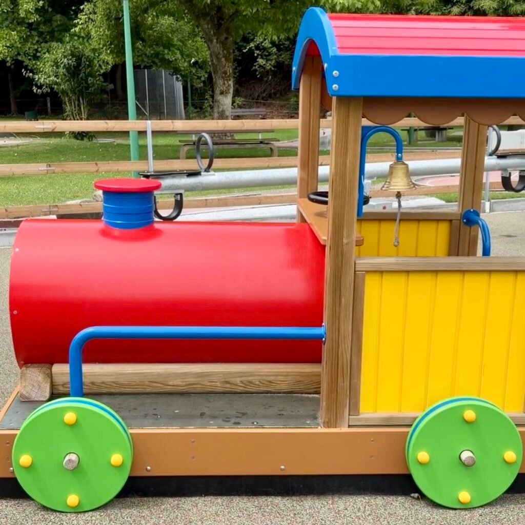 playground train at Wirtschaft Trumpf-Buur Family Day Trip Near Lucerne Switzerland