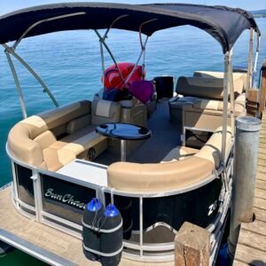 Sunchaser 22 Geneva Pontoon Boat Zug Boat Rental on Lake Zug Switzerland Family Day Trip