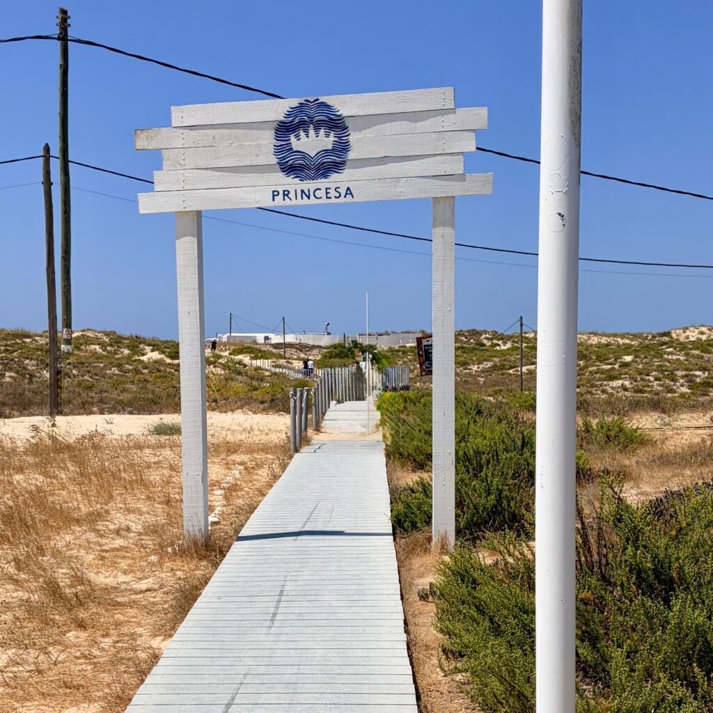 Boardwalk to Princesa Beach Restaurant in Praia do Rei in Costa da Caparica Kid-Friendly Beach Near Lisbon for Families