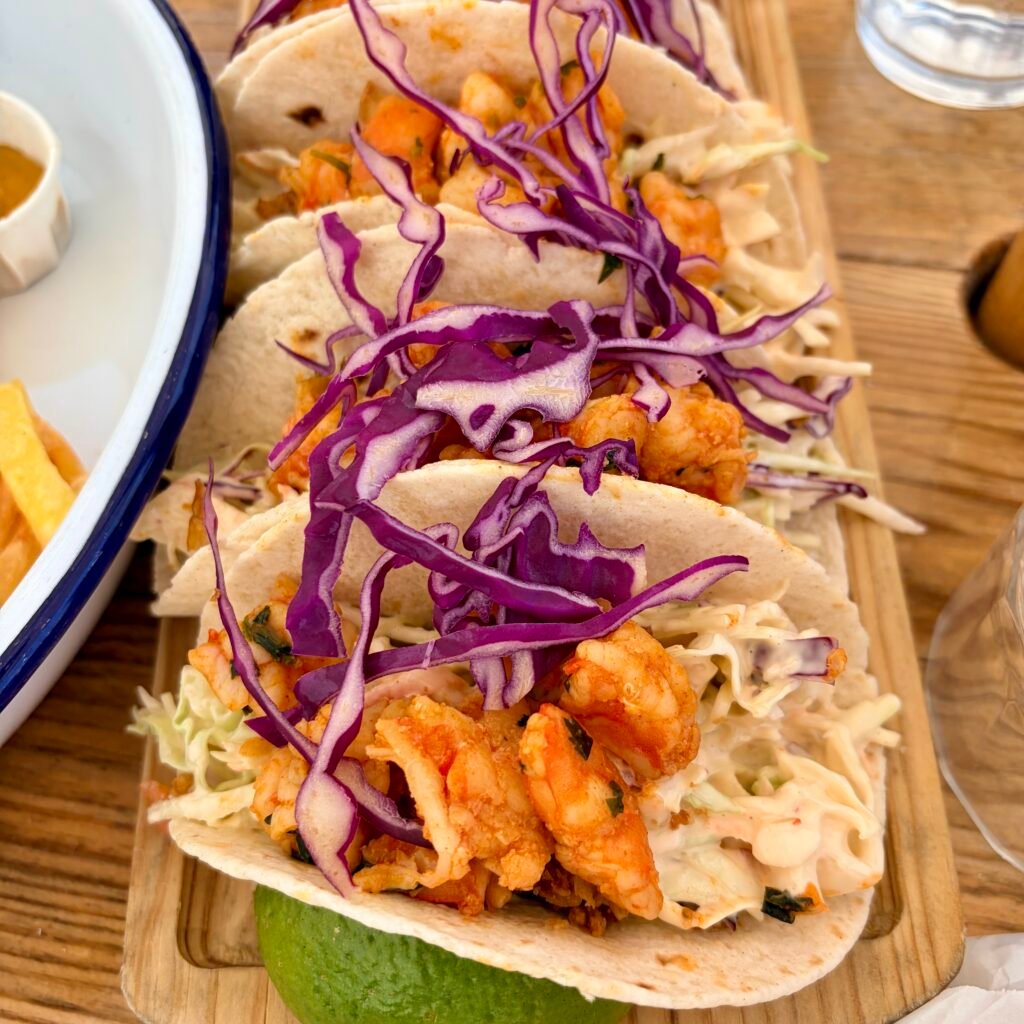 Shrimp Tacos at Princesa Beach Restaurant in Praia do Rei in Costa da Caparica Kid-Friendly Beach Near Lisbon for Families